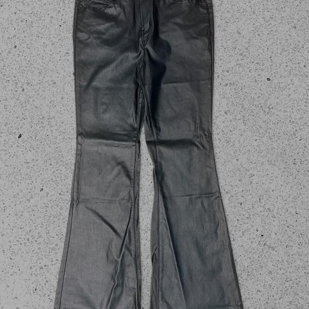 Faux black leather flare pants